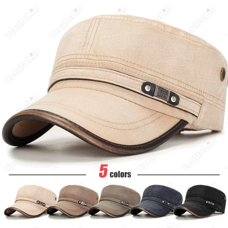 Dad Hat Cotton - 세탁된 빈티지 스타일의 가죽 트림 플랫