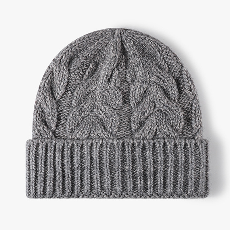 Beanie Cuffed Knit - 남녀공용 울 혼방 케이블 니트 비니,