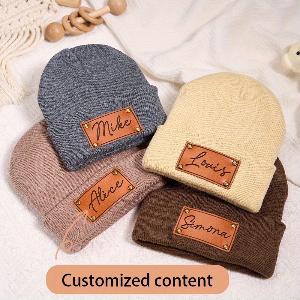 Beanie Cuffed Knit - 맞춤형 가죽 패치가 달린 비니, 원하는