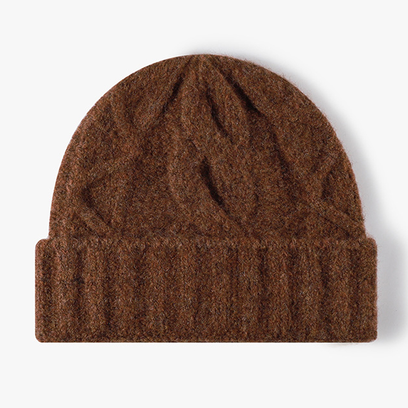 Beanie Cuffed Knit - 울 혼방 케이블 니트 비니 모자,