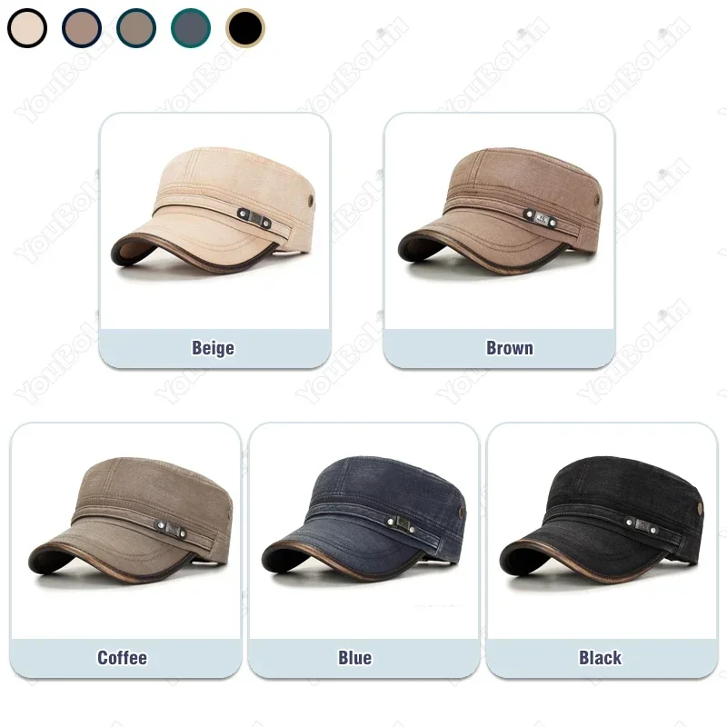 세탁된 빈티지 스타일의 가죽 트림 플랫 캡, 군사/취미 - Dad Hat Cotton 리뷰 및 가격
