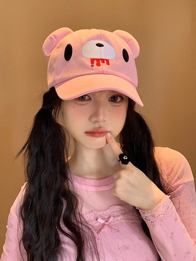 핑크 귀여운 만화 곰 귀 야구 모자 여성용 니치 스타일 - Sun Hat Wide Brim 리뷰 및 가격