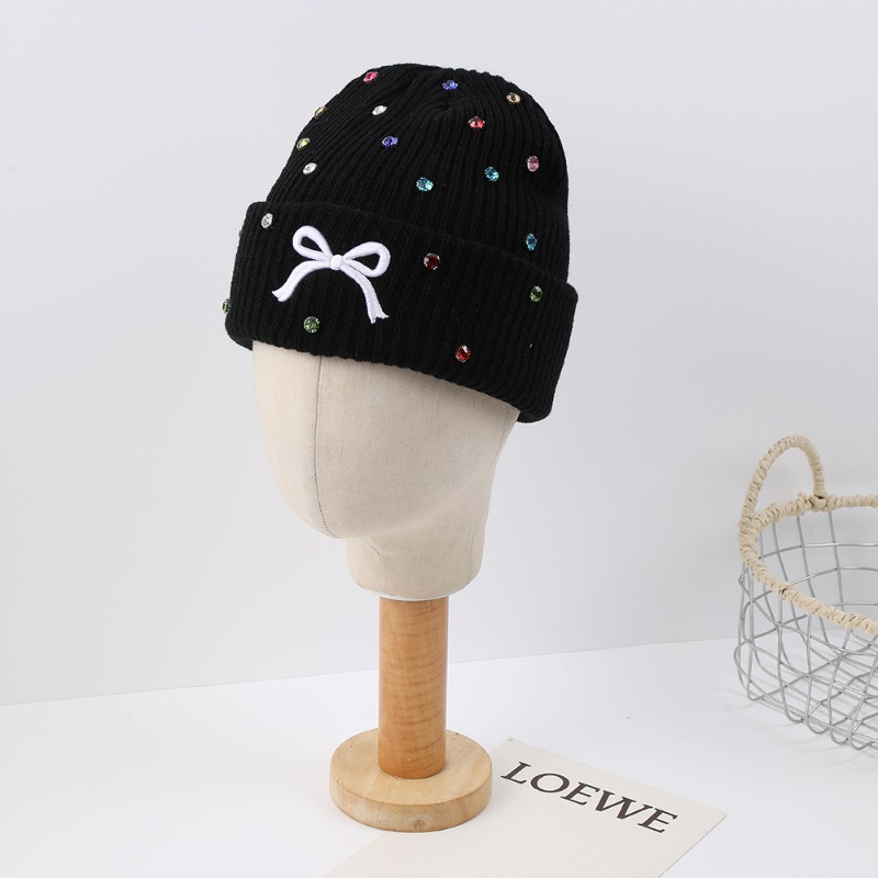 여성용 니트 비니 모자, 반짝이는 라인스톤과 리본 자수 - Beanie Cuffed Knit 리뷰 및 가격