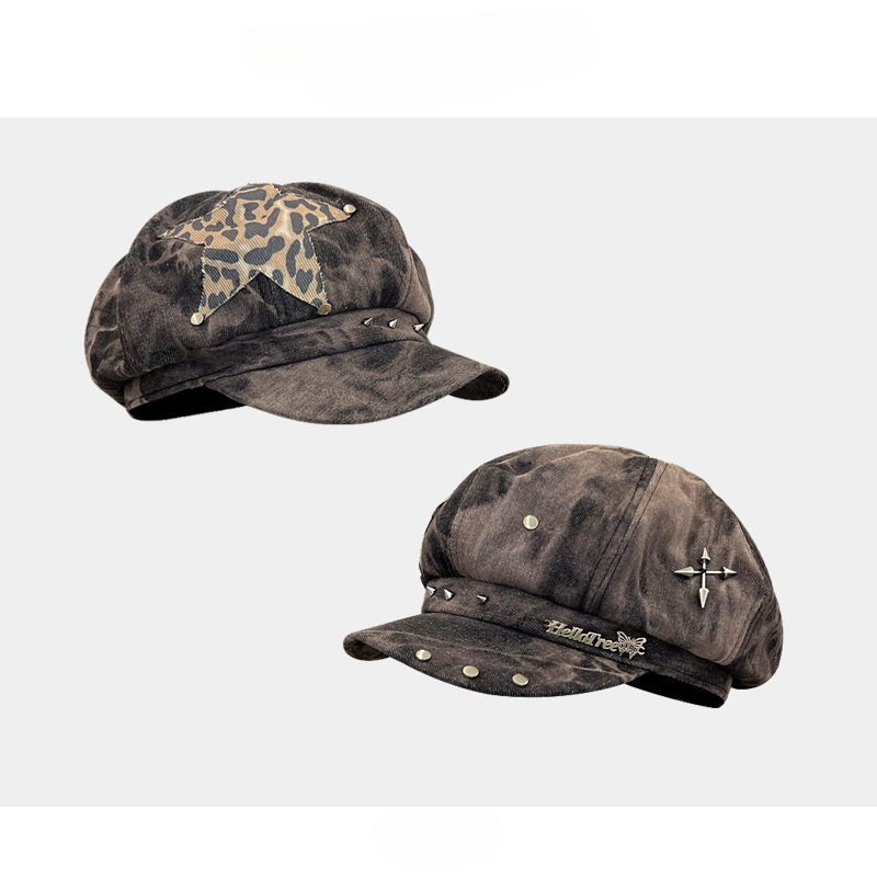 패션 힙합 팔각형 모자 펑크 리벳 스타 스티커 베레모  - Dad Hat Cotton 리뷰 및 가격